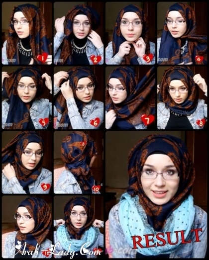 مجموعه من لفات الحجاب وكيفية تطبيقها بالصور التعليمية